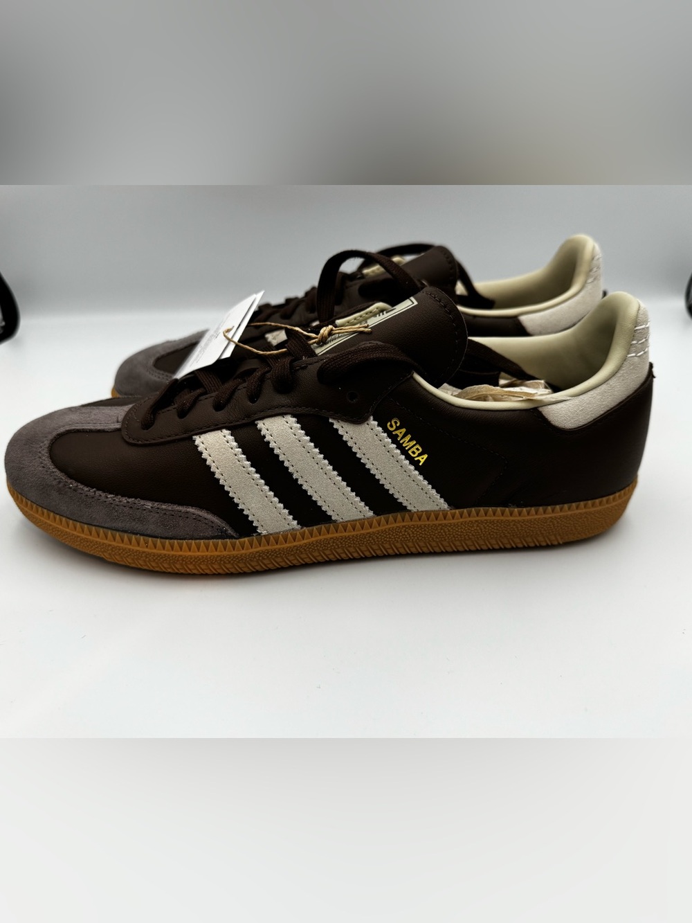 adidas Samba Leather Sneakers - Brown/White with Gum Sole